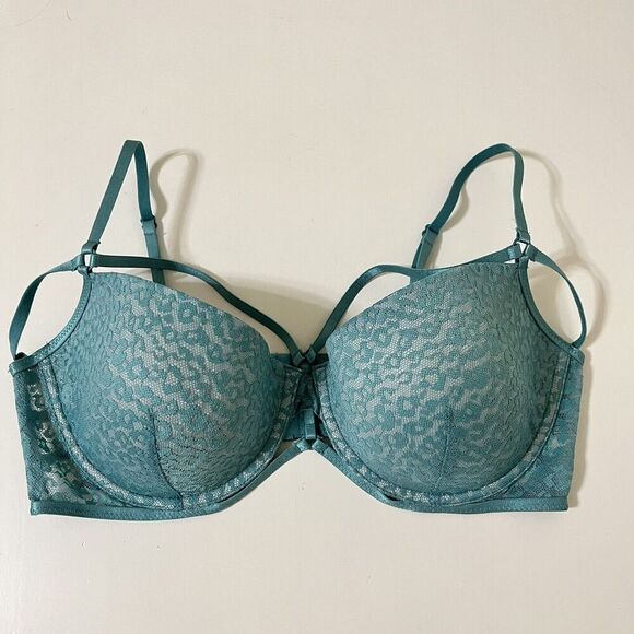Intimately Free People Teal Lace Animal Print 5 Strap Cut Out Underwire Bra 36D - Picture 1 of 12